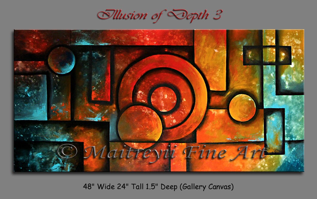 abstract painting rectangle modern painting 48x24 red orange