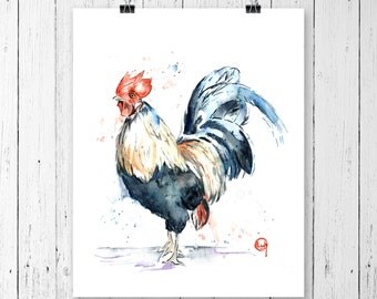 ROOSTER PRINT, Country decor, farm art, bird art, Rooster art, rooster painting, farm decor, rooster watercolour, chicken watercolour