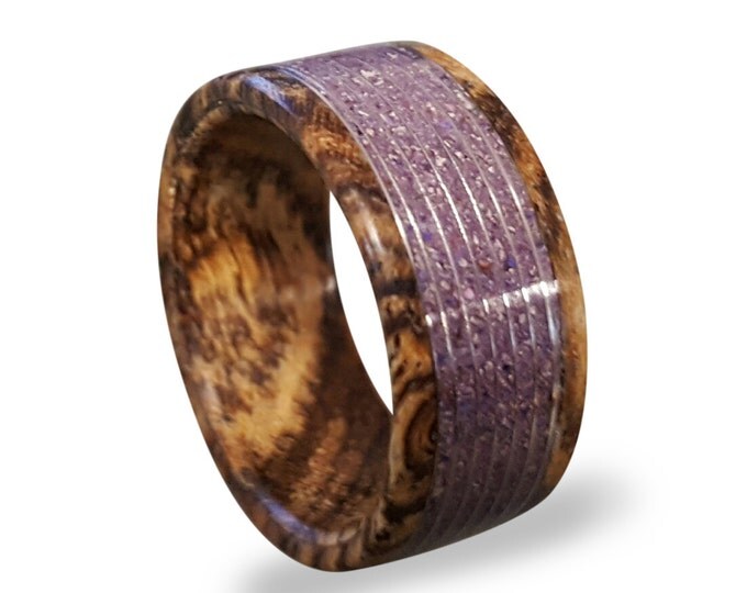 Bocote Wood Ring with Amethyst Inlay, Amethyst Ring, Threaded Pattern Ring