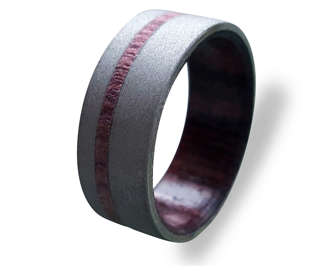 Sand Blasted Titanium Ring with King wood inlay