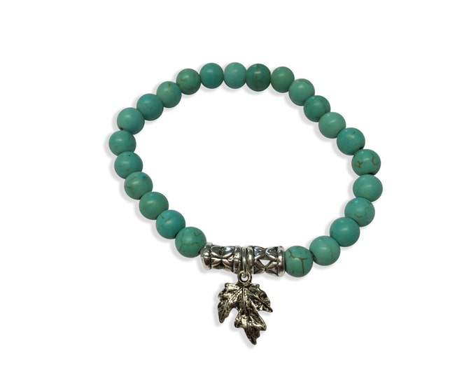 Turquoise Bracelet, Leaf Bracelet, Turquoise Cuff Bracelet with Leaf