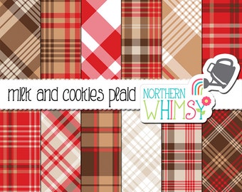 Red, Tan and Brown Plaid Digital Paper - "Milk and Cookies Plaid" - coordinates with the Milk and Cookies for Santa papers & clip art -CU OK