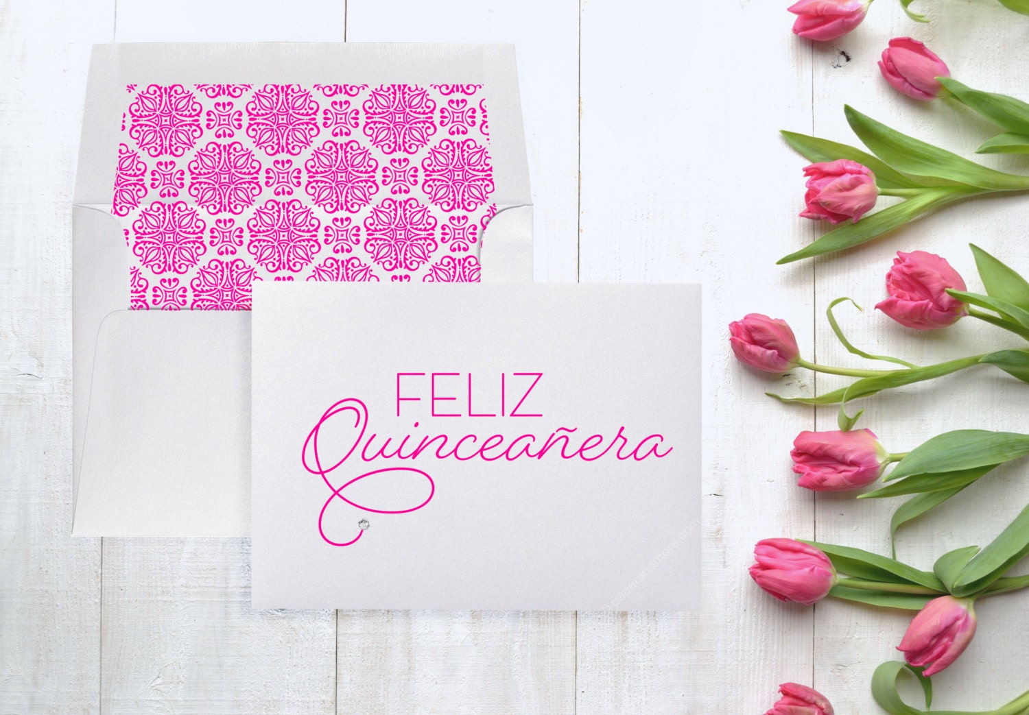 Feliz Quinceanera Notecard with Crystal Accent by DenaMariaPapers