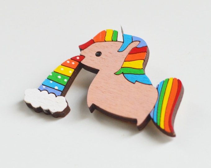 Rainbow Pony // Wooden brooch is covered with ECO paint // Laser Cut // 2015 Best Trends // Fresh Gifts // Swag Boho Style //