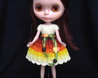 Handmade Crochet Blythe Dress - Autumn Dress - Yellow, Brown & Orange