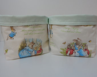 Beatrix Potter Peter Rabbit Fabric Baskets x 2 - Nursery Caddies Nappy Diaper Holders 100% Cotton Perfect Gift