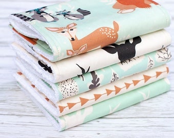 Baby Burp Cloths Set of 5, Baby Gift, Baby Shower, Newborn Burp Cloths, Gender Neutral Burpcloths, Deer Burpcloths, Woodland Burp Cloths