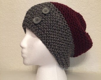 Handmade Knit Color Blocked Slouchie Beanie