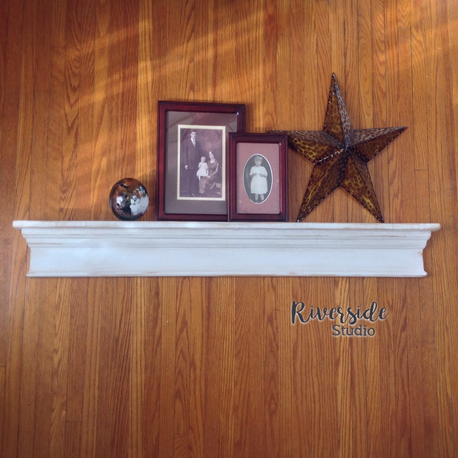 Floating Mantel Shelf 43 / Rustic Wood Distressed White