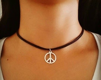 Peace Sign Choker, Peace Sign Necklace, Peace Choker, Peace Sign Jewelry, Bohemian Jewelry, Grunge Jewelry, Gift for Her, 90s Choker Jewelry