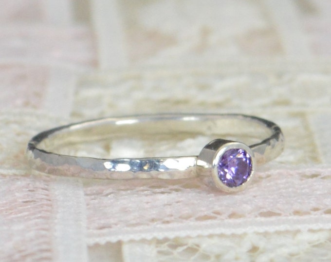 Amethyst Engagement Ring, Sterling Silver, Amethyst Wedding Ring Set, Rustic Wedding Ring Set, February Birthstone, Sterling Silver Ring