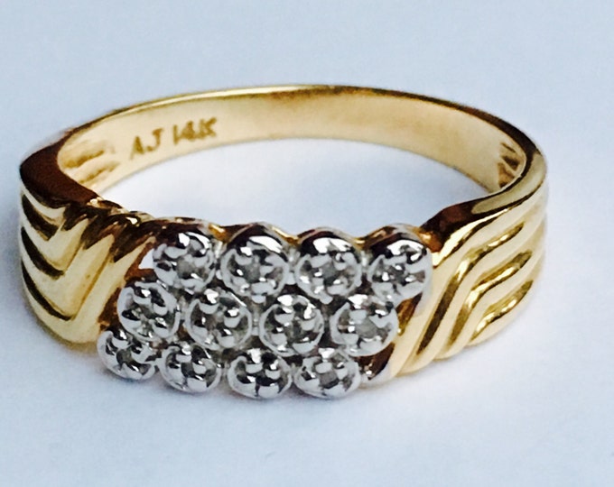Storewide 25% Off SALE Vintage 14k Yellow Gold Pave Diamond Set Designer Ring Featuring Beautiful Mid Century Modern Design