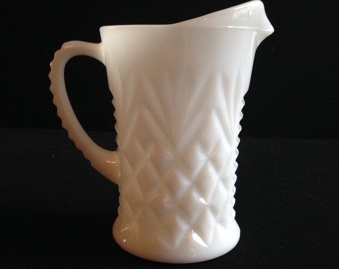 Storewide 25% Off SALE Vintage Fenton White Milk Glass Textured Creamer Serving Pitcher Featuring Unique Imprinted Modern Design With Classi