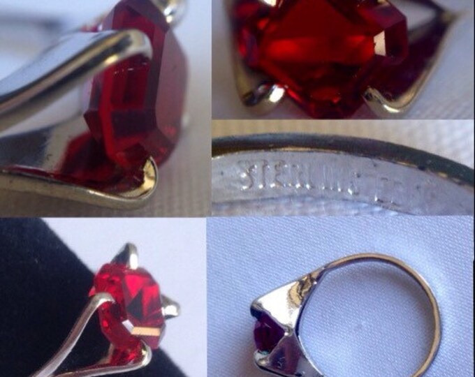 Storewide 25% Off SALE Vintage Sterling Silver Ruby Red Faceted Solitaire Cocktail Ring Featuring Elegant Prong Set Design