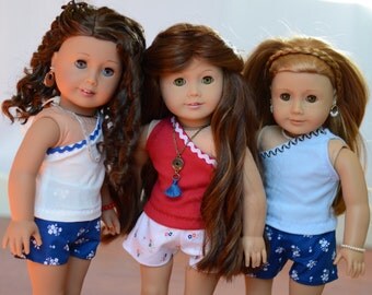 Fits American Girl Doll, clothes, handmde, Crop Top,floral shorts, summer, off the shoulder