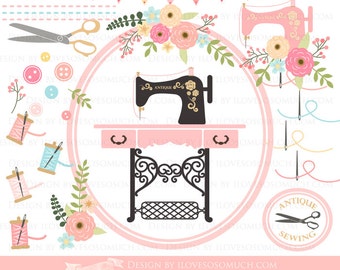 Antique Sewing Machine / Vintage Sewing Machine Clip Art - Instant Download - CA016