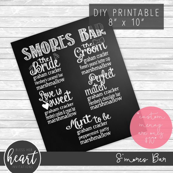 S'mores Bar Menu Printable 8x10