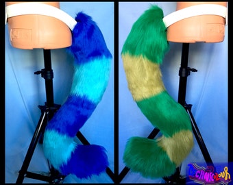 Green and Blue Long Striped Fursuit Tails