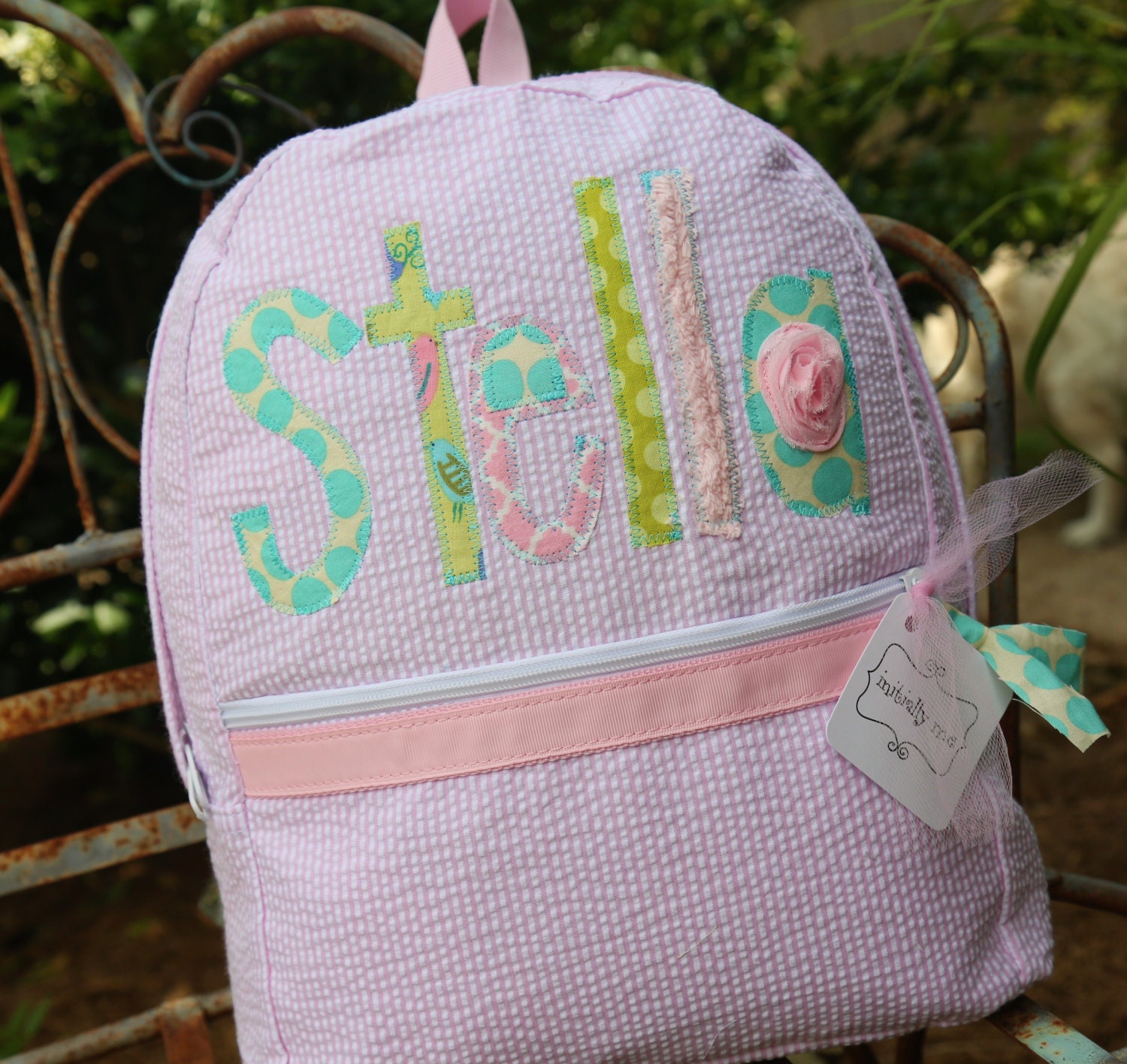 Pink Seersucker TODDLER SIZE Backpack with sweet fabrics