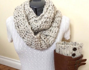Ready to ship!! Boot cuffs with Infinity Scarf - Snowy Owl