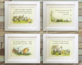 SET OF 4 Winnie the Pooh Quote Prints, Birth, Christening, Nursery, Birthday, Wedding, Picture Gift, Pooh Bear, *UNFRAMED* Tigger