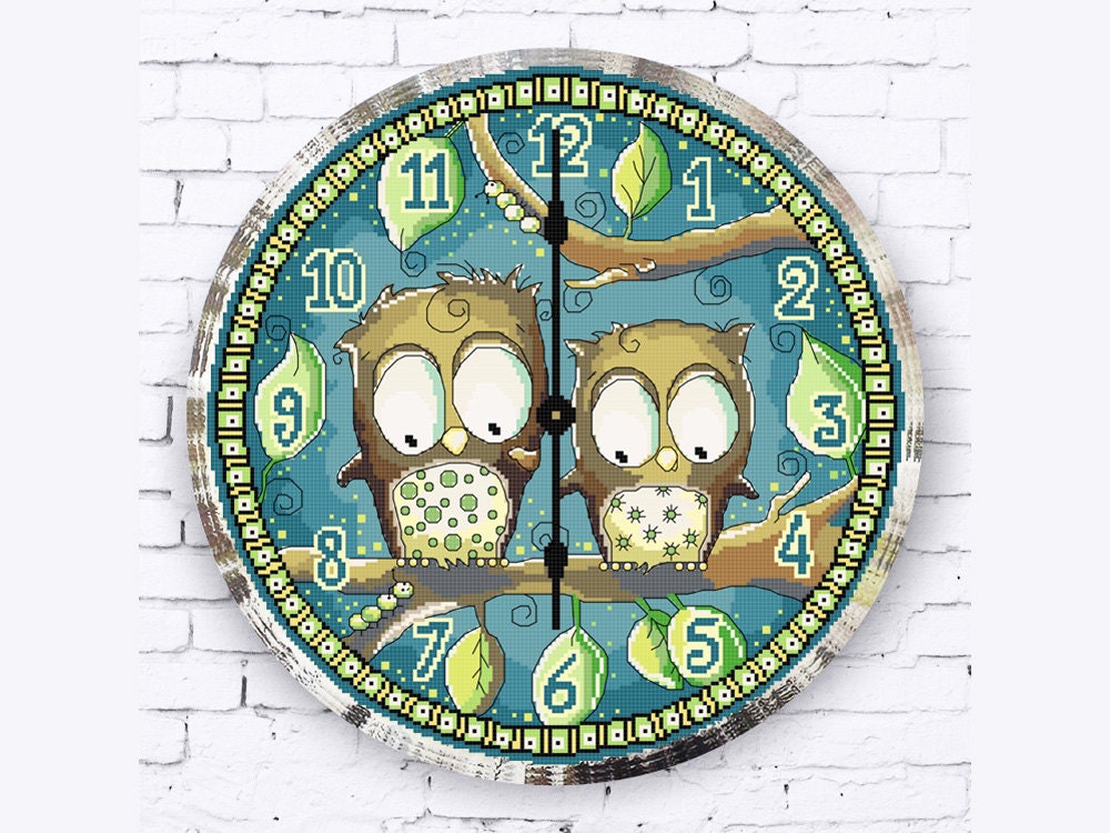 Owl Clock Cross Stitch Pattern Funny Animal Embroidery