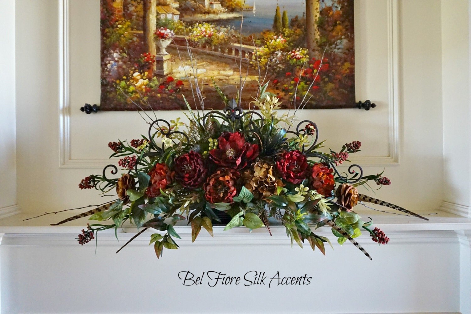 Tuscan Fireplace Mantle Centerpiece Floral Arrangement