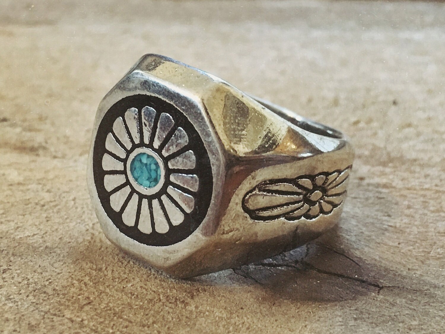 Concho Flower turquoise biker ring