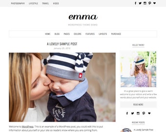 WordPress Theme "Emma", WordPress Template, Responsive WordPress Theme, Blog Template, Premade Website Design, for WordPress.org Websites