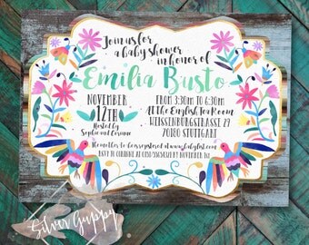 Watercolor Otomi inspired Baby Shower Invitation