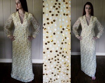 Small - Awesome Vintage Gold Sequin Dress