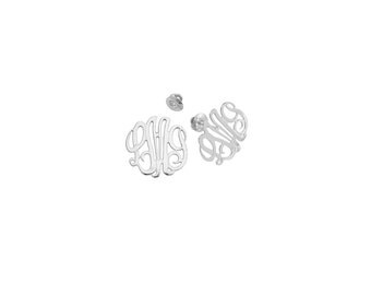 Mono-ER3 - .75" Sterling Silver Monogram Earrings w/ Screw Post Back