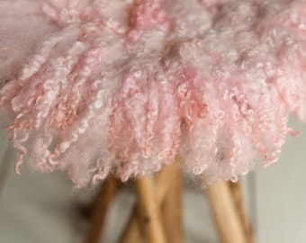 Curly Round Felted Blanket Newborn Photography Props Wool Stuffer Curly Felt DUSTY ROSE, PASTELS
