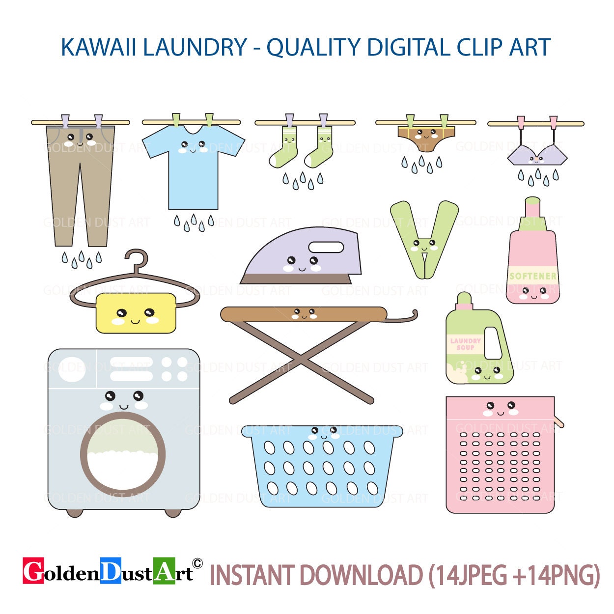 20% OFF SALE Laundry Icons Laundry Clip Art Cute by GoldenDustArt