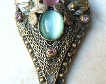 Vintage Satin Glass And Rhinestone Dress Clip.