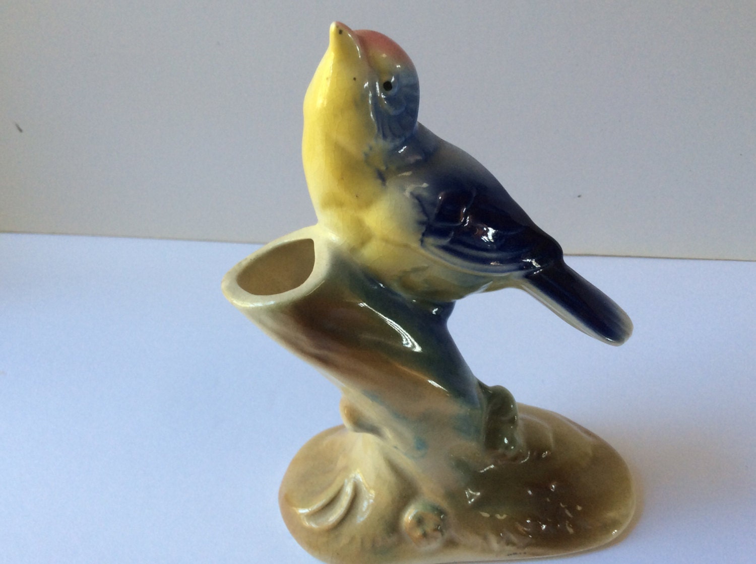 Royal Copley England Single Bud Vase Ceramic Bird Blue Tit