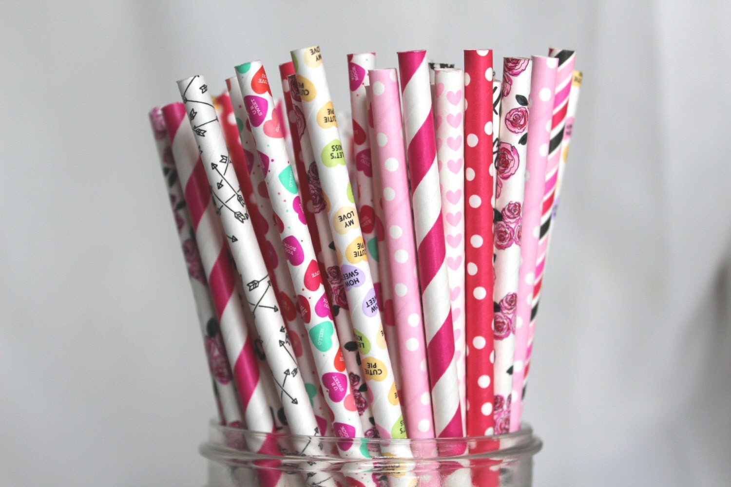 Valentine's Day Paper Straws Unique Assorted Heart XOXO Floral
