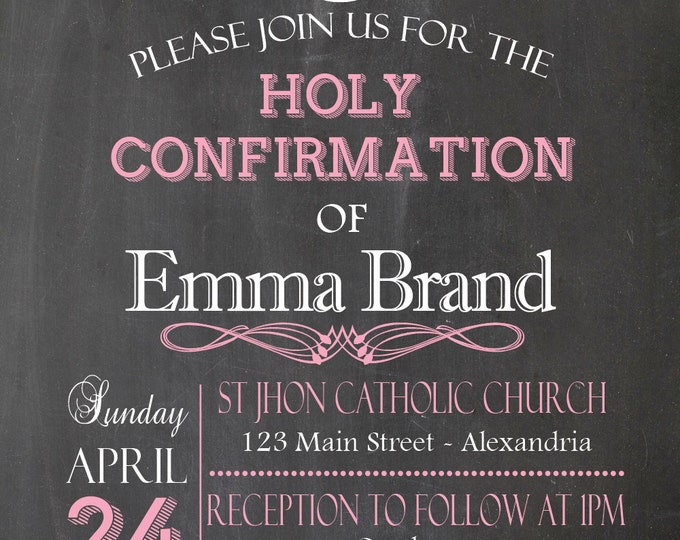 Chalkboard invitation. Confirmation Invitation. Holy Confirmation. Printable Confirmation invite. Chalkboard Holy Confirmation.