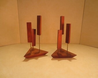 Pair of Danish Modern Teak Candleholders