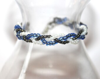 Plait Beaded Bracelet - Black/White/Purple - Comes with Gift Bag