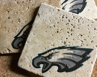 Philadelphia Eagles Coasters ~ Set of 4 Stone Coasters ~Coasters ~ Natural Stone Tile Coasters ~ Football Coasters ~