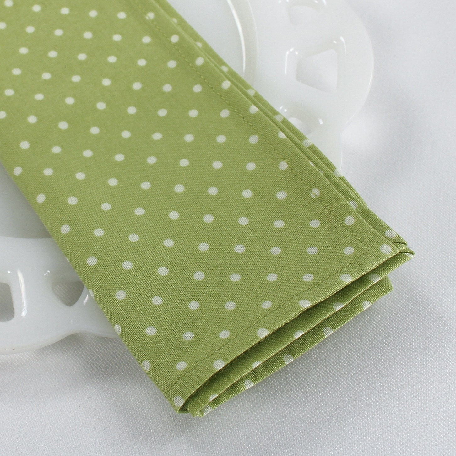 Cloth lunch napkins polka dot print green cotton napkins