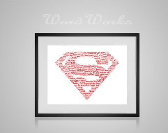 Personalised Superman Word Art **Buy 3 prints get the 4th FREE** Use coupon code " MYFREEONE "
