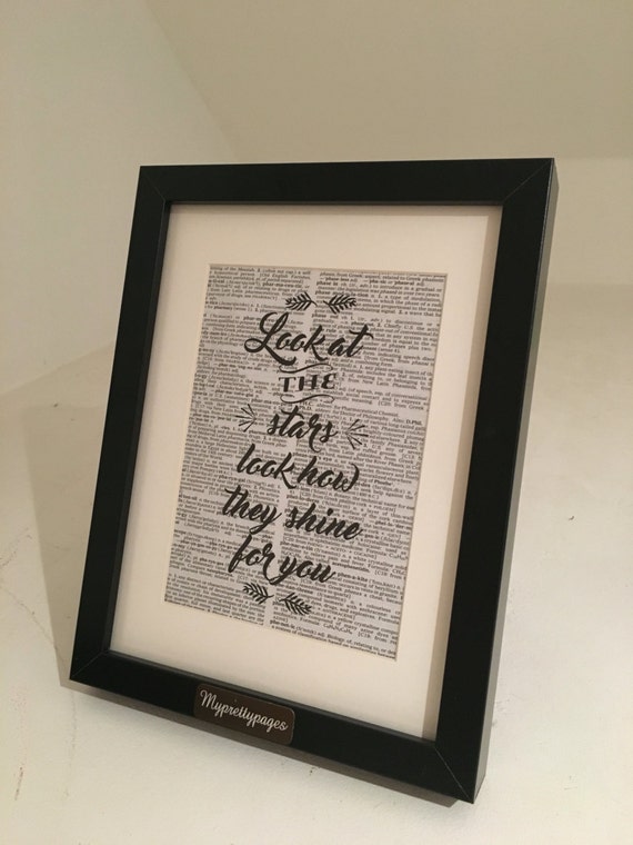 Framed song lyric print yellow wall art gift idea