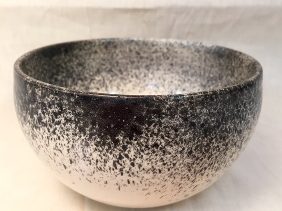 modern ceramic bowl in white with black spray