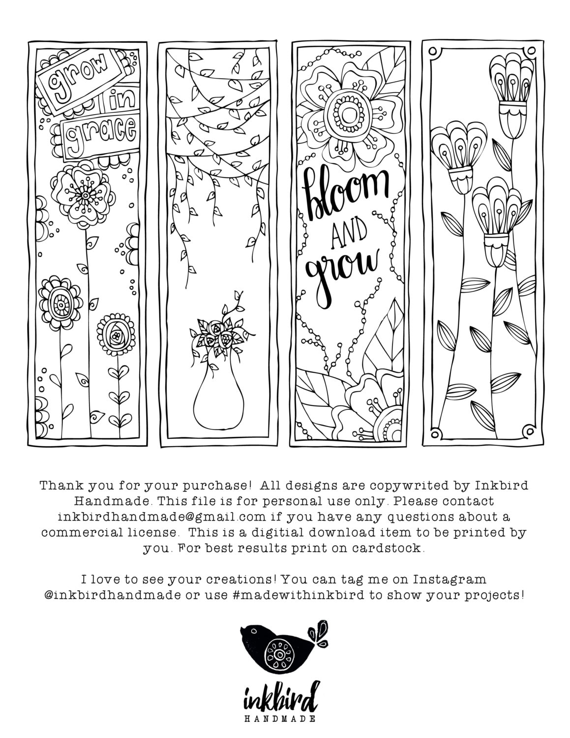 Bloom and Grow Coloring Bookmarks Digital Download Adult