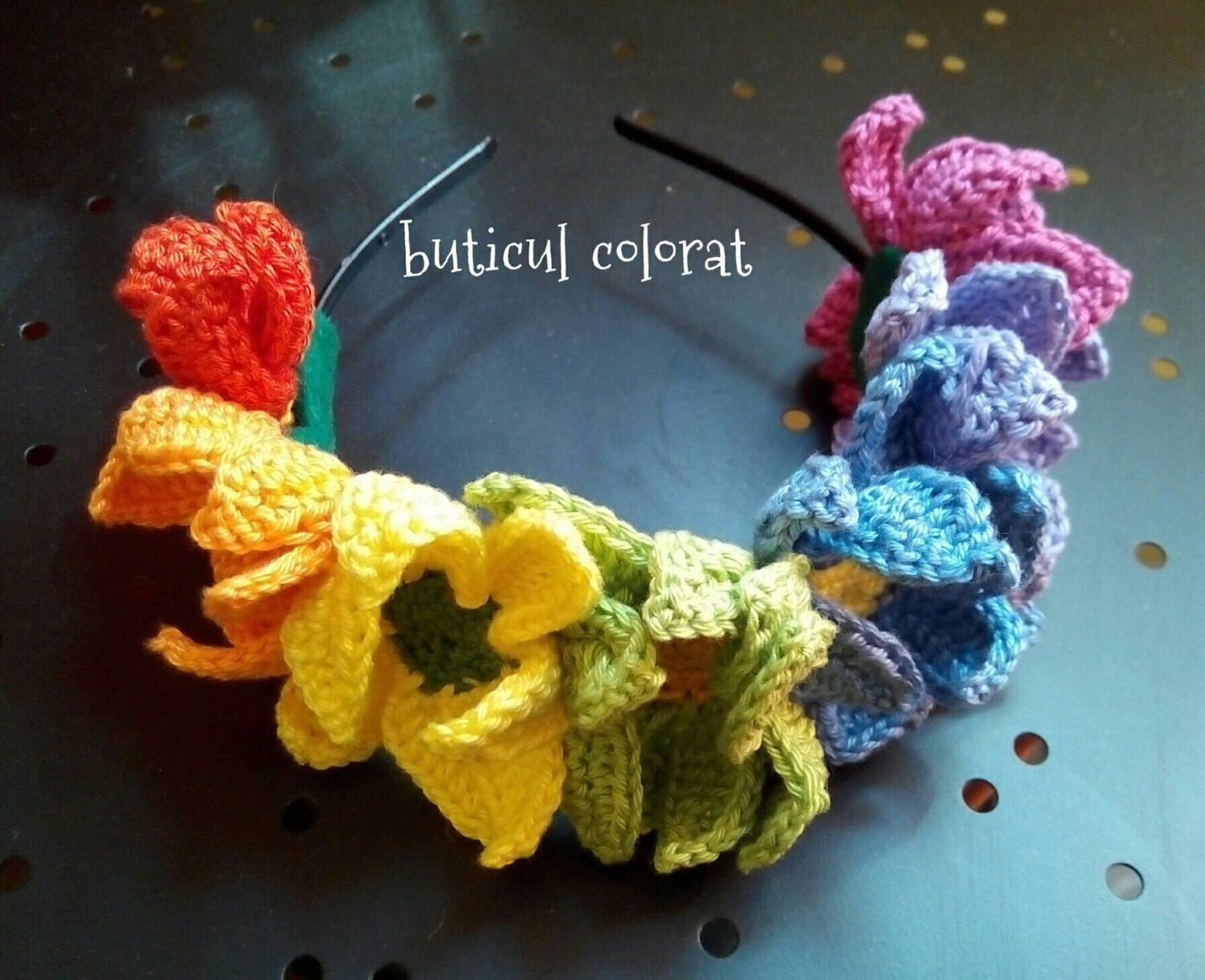 Rainbow flowers crown Crochet flower headband girls gifts