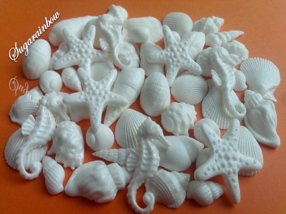 45 Edible sugar cake decorations shells sea horse stars cake