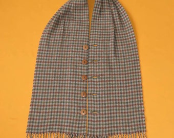 Johnston Of Elgin Scarf Pure Lambswool Plaid Pattern Brown Vintage Cape Muffler Foulard Shawl Made In Scotland 57" X 8.5"
