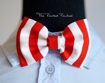 Thick Red Stripe Patterned Bow, Bow Tie, Suspender Set, Pocket Square